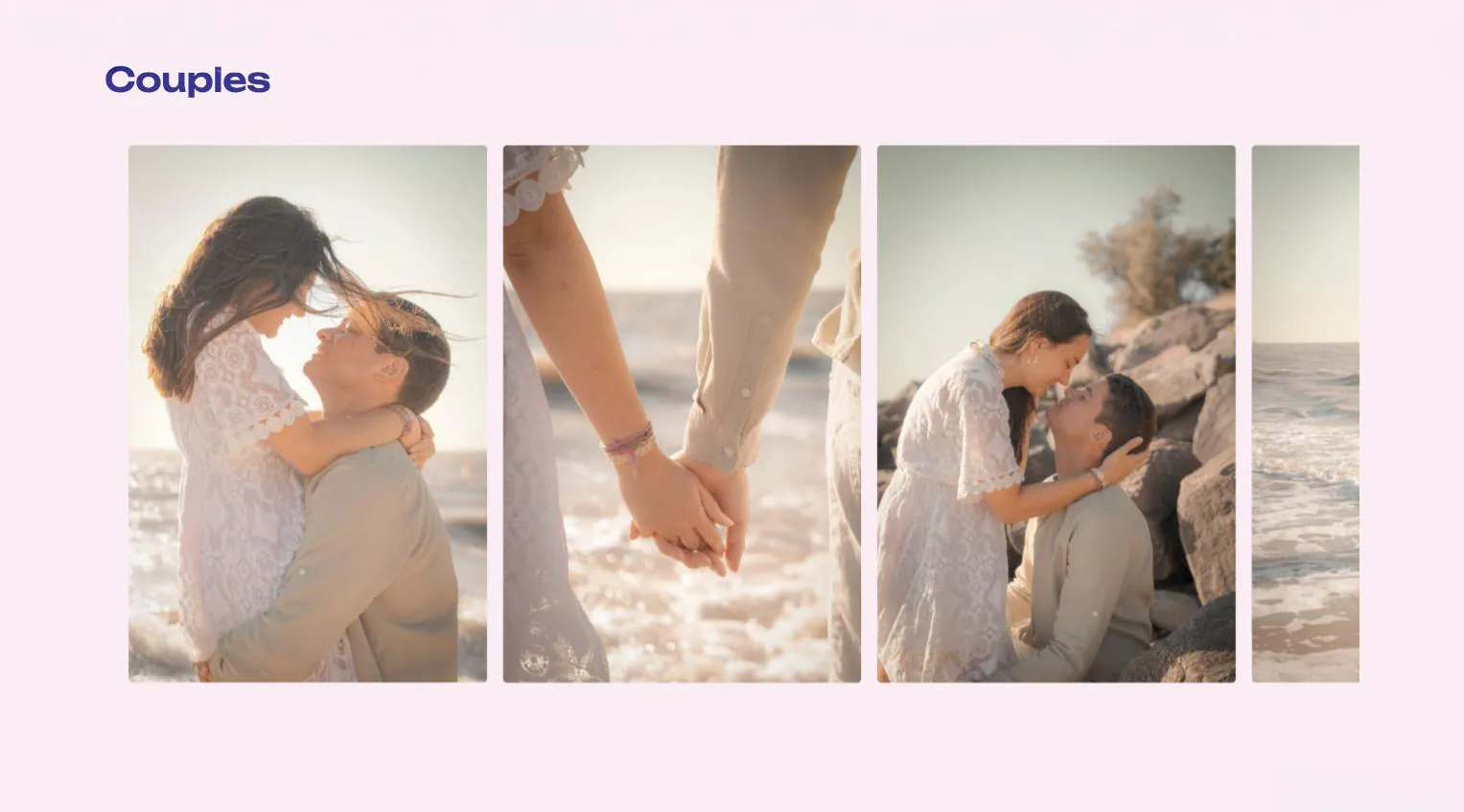 Slider de photos de la catégorie Couples sur la page portfolio du site Améthyste Studio