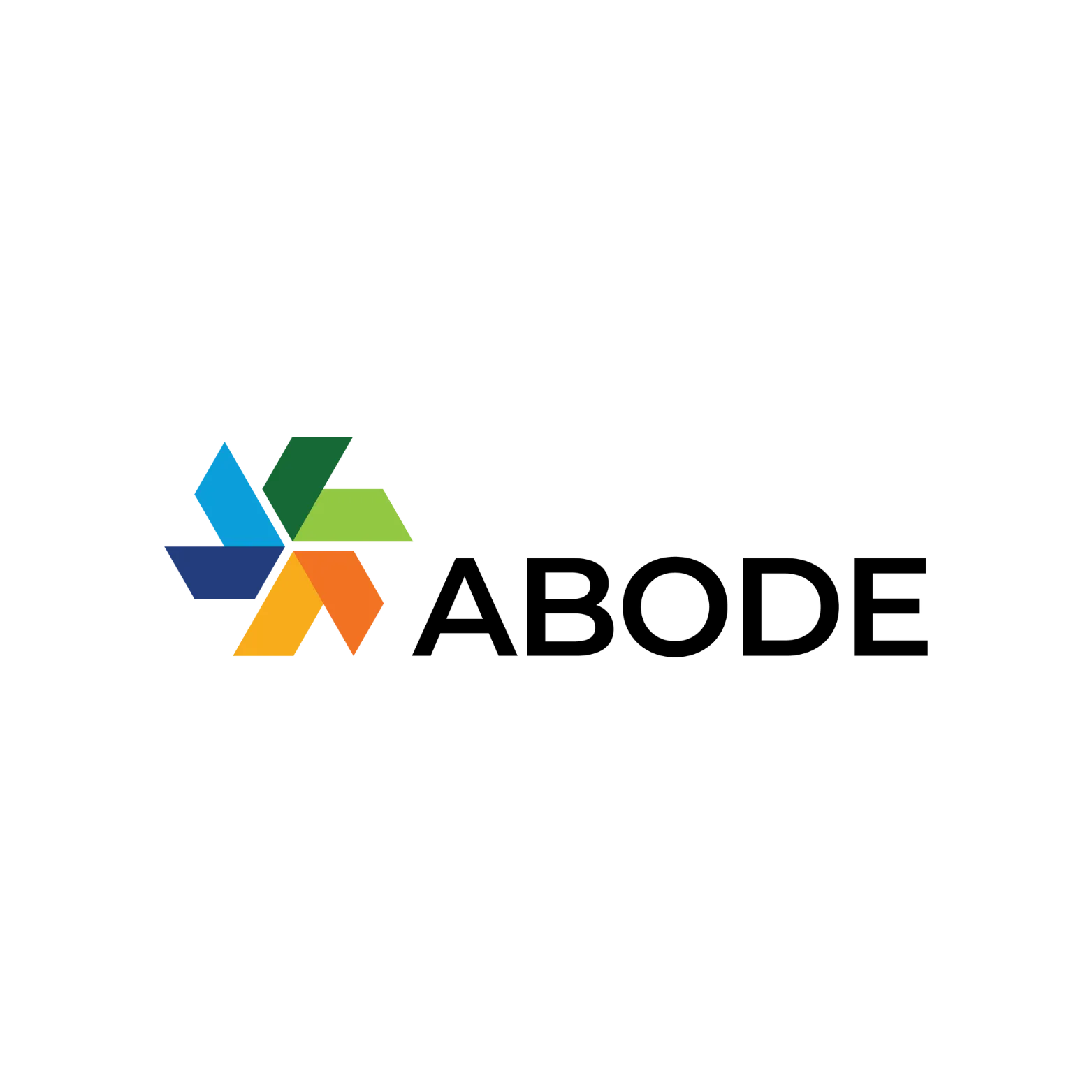 Multi-colored geometric star logo with the text 'Abode' in black letters.