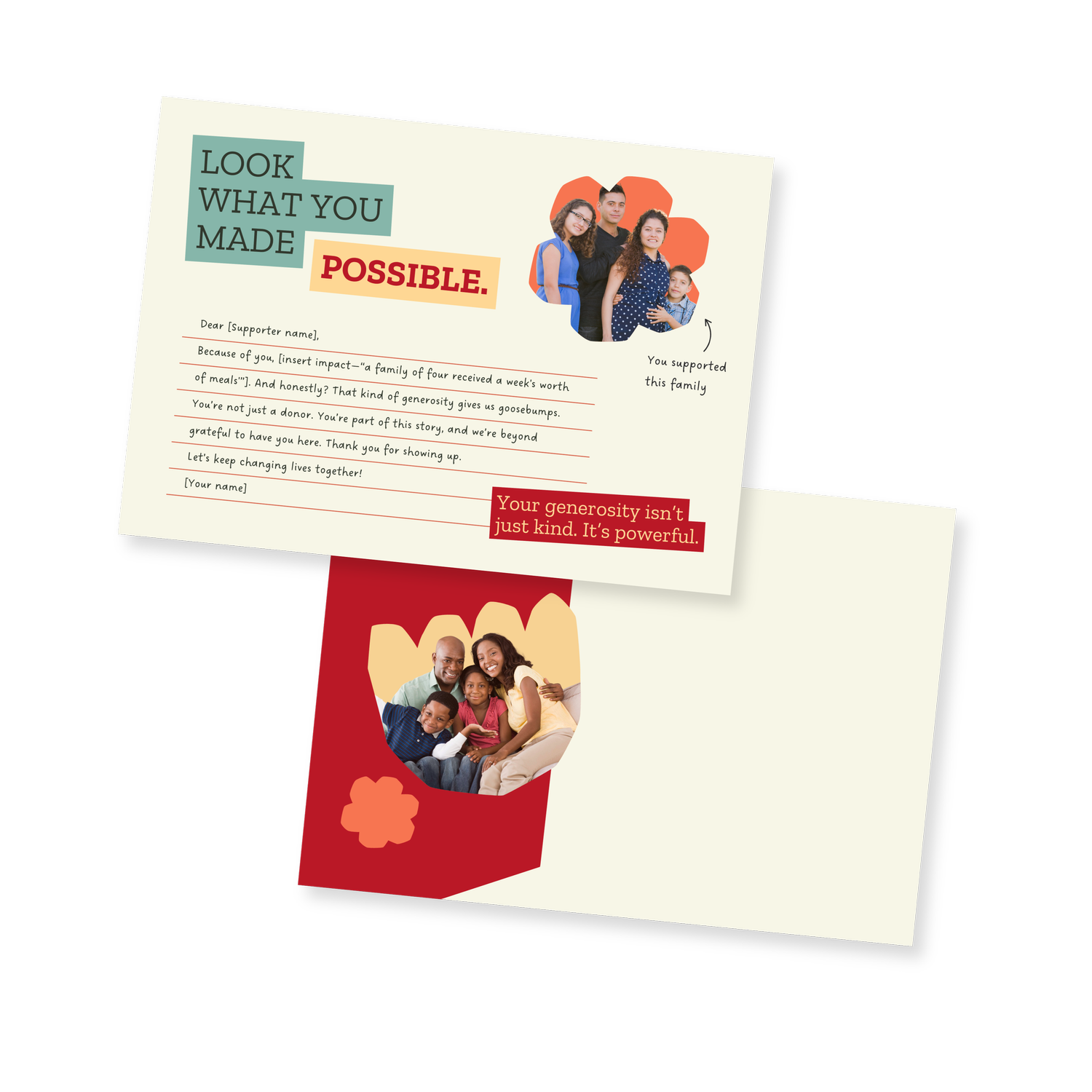 Download the free pack with 4 Canva donor thank-you postcards you can easily customize.