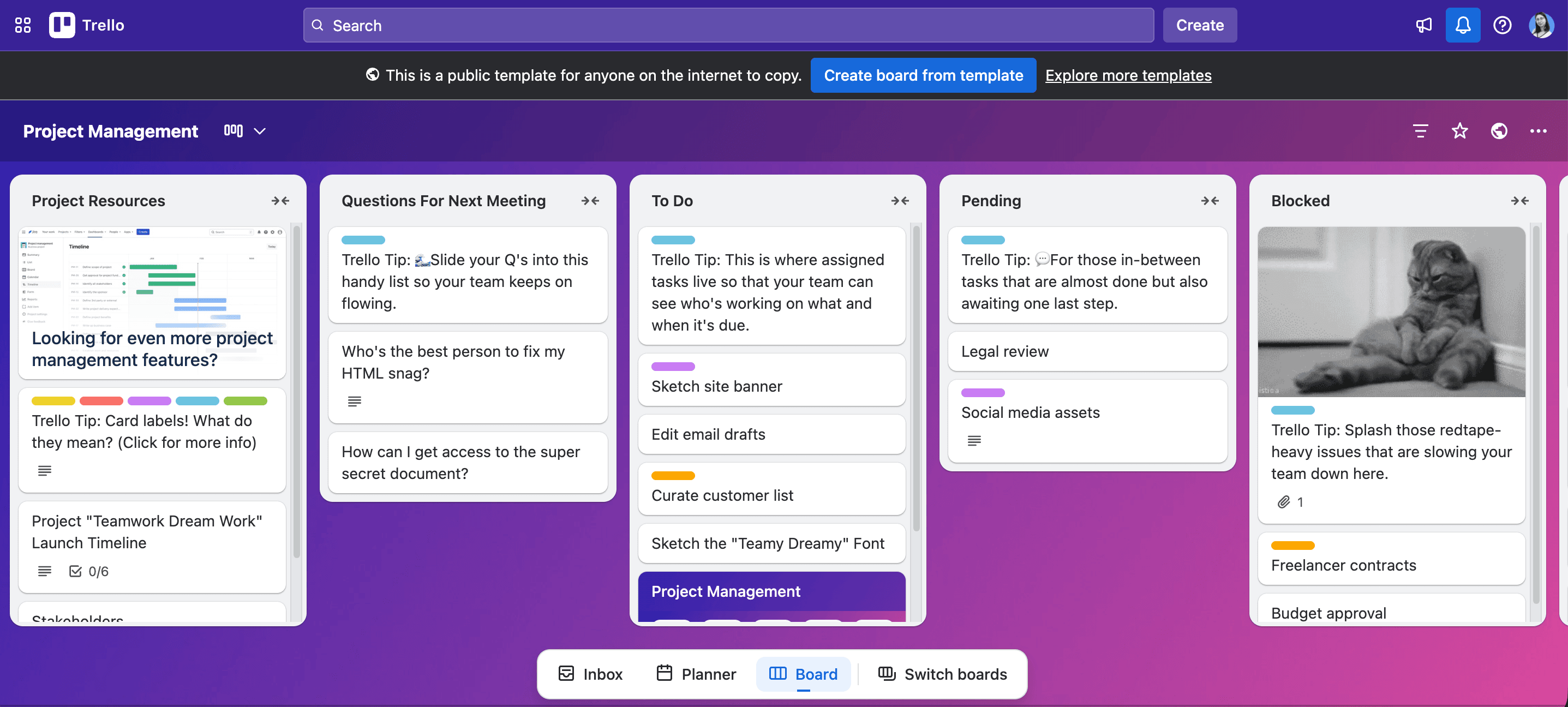 Trello project screenshot