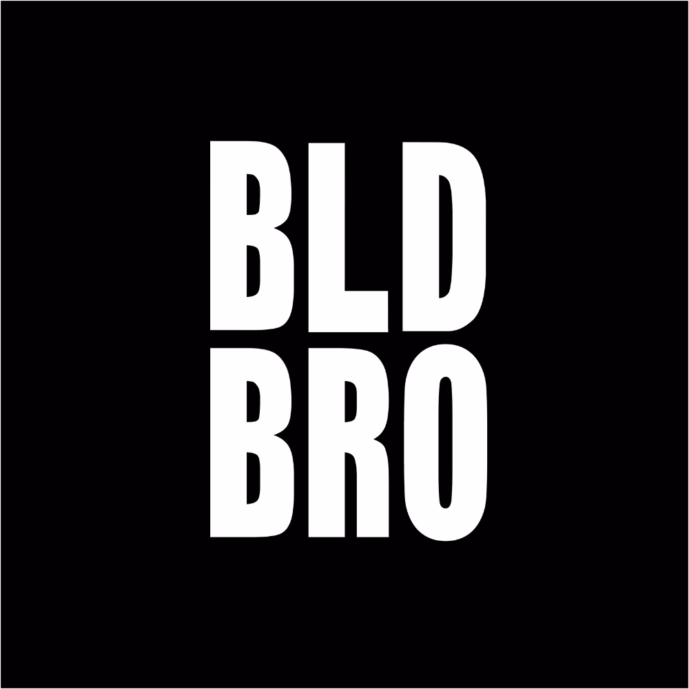 White bold letters BLD over BRO on a black square background.