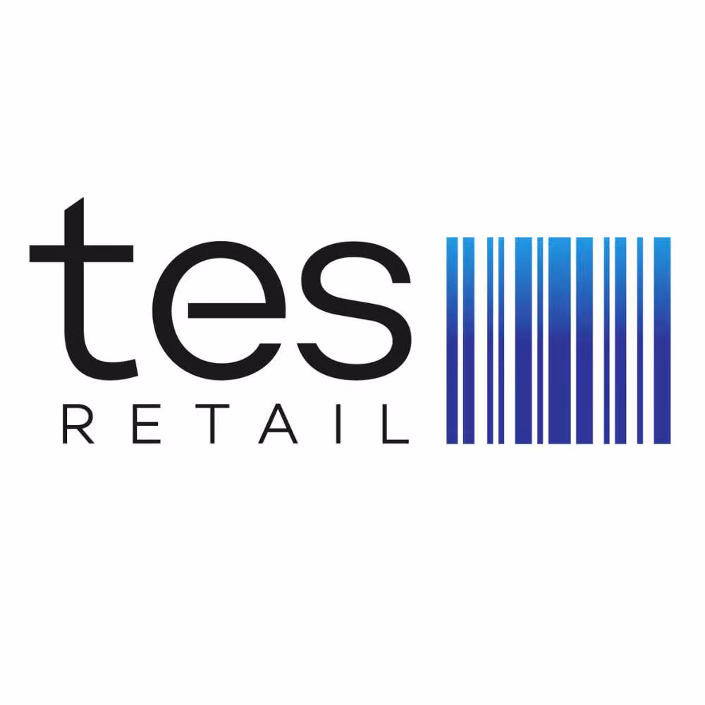 TES Retail logo with black text and a blue barcode graphic on a white background.
