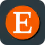 Orange square icon with a white uppercase letter E inside on a dark rounded background.