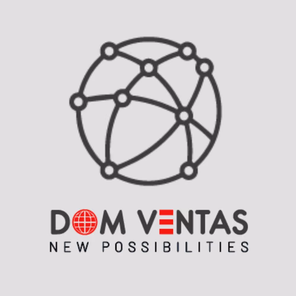 Logo showing a stylized network globe above the text DOM VENTAS and New Possibilities tagline.