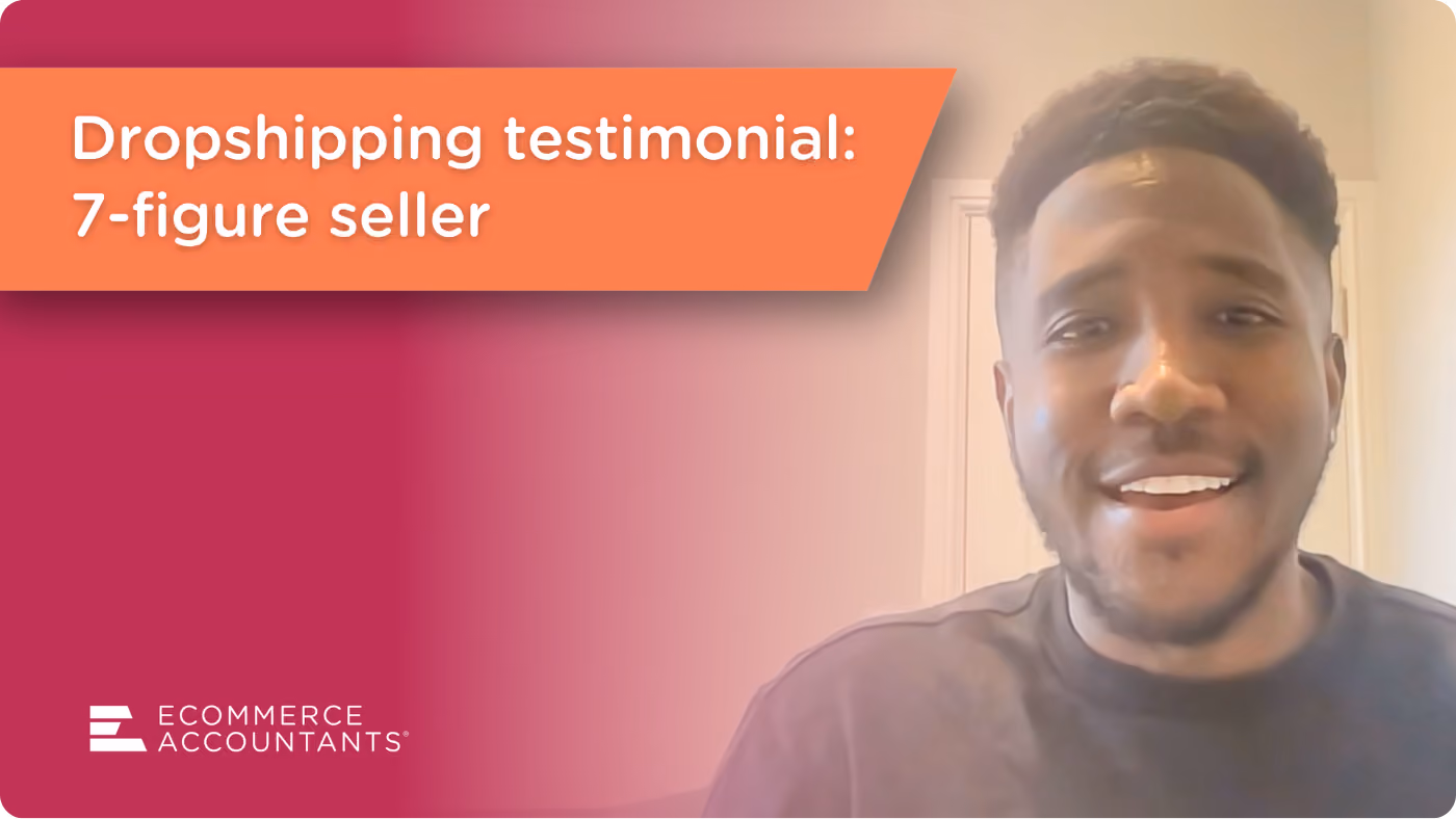 Smiling man in a dark shirt shares a dropshipping testimonial for a 7-figure seller.