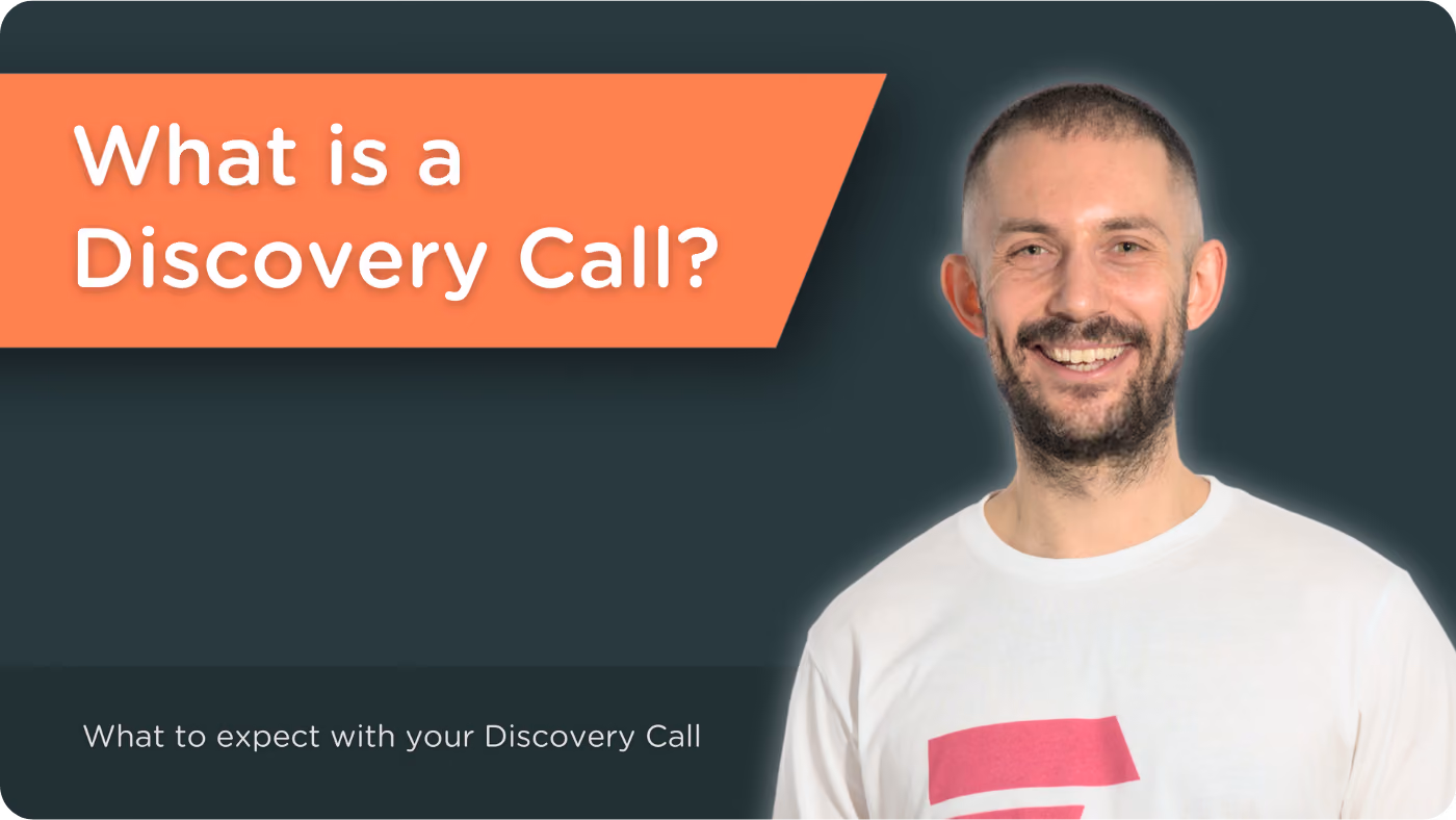 Smiling man with a beard next to text asking What is a Discovery Call?