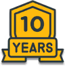 Badge with text '10 years' indicating a decade milestone or anniversary.
