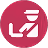 Icon of a person wearing a face mask and arm crossed symbolizing protection or safety.