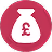 Pink money bag icon with white British pound symbol on it.