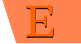 Capital letter E in bold serif font on an irregular orange polygon background.