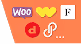 Icons of WooCommerce, Twitch, Free People, Dribbble, and Pinterest arranged on an orange background.