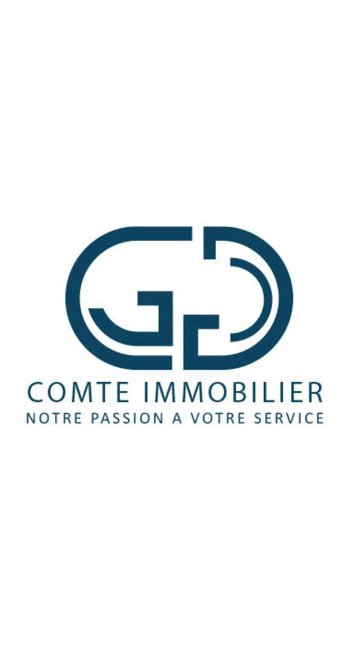 Logo stylisé des lettres G et D avec le texte Comte Immobilier et le slogan Notre passion à votre service.