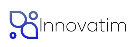 Logo Innovatim avec motif stylisé bleu et texte noir.