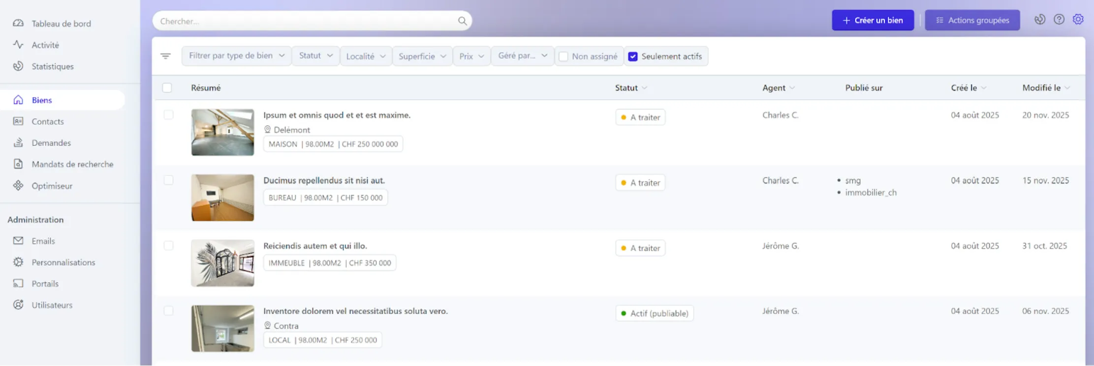 Dashboard du CRM immobilier ImmoCRM