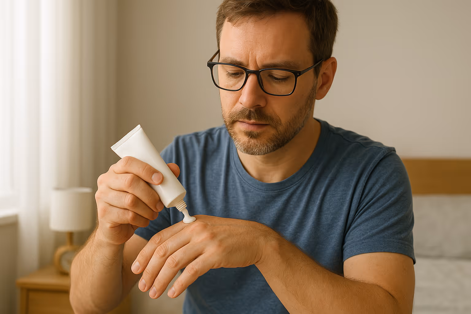 Man finishing virtual testosterone replacement therapy