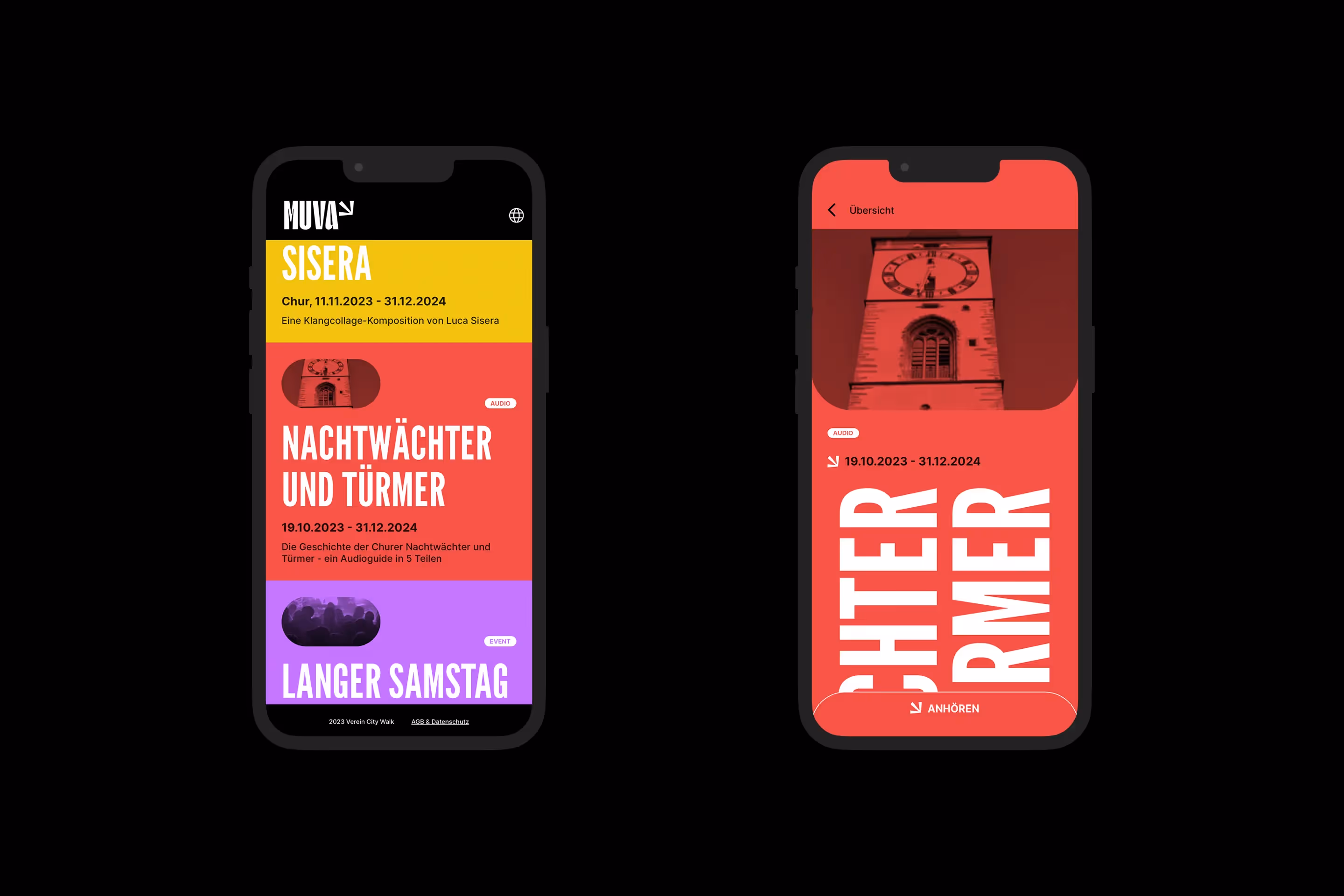 Muva App Startseite und Event-Startseite