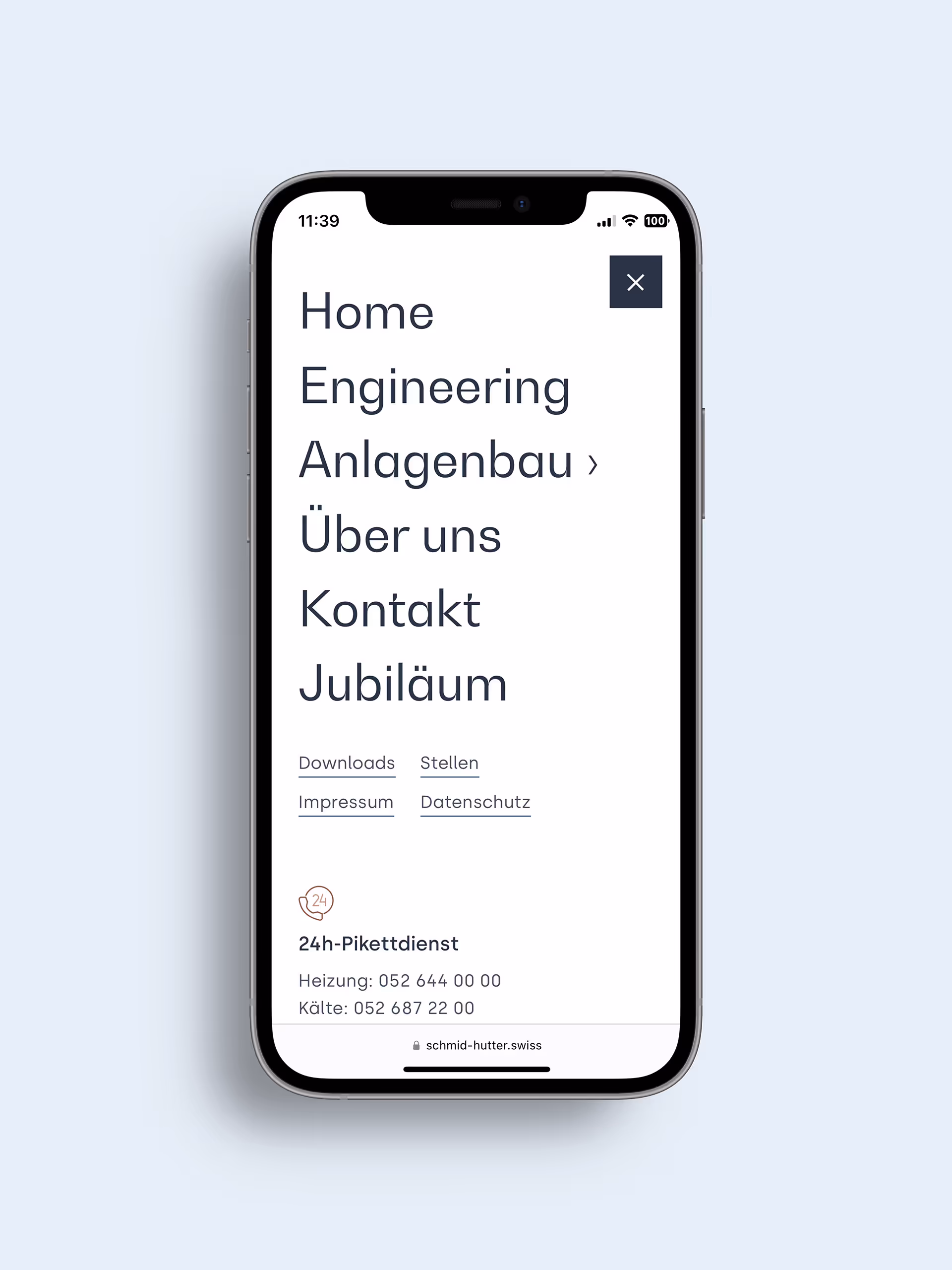 Schmid Hutter Website-Navigation auf einem Mobile