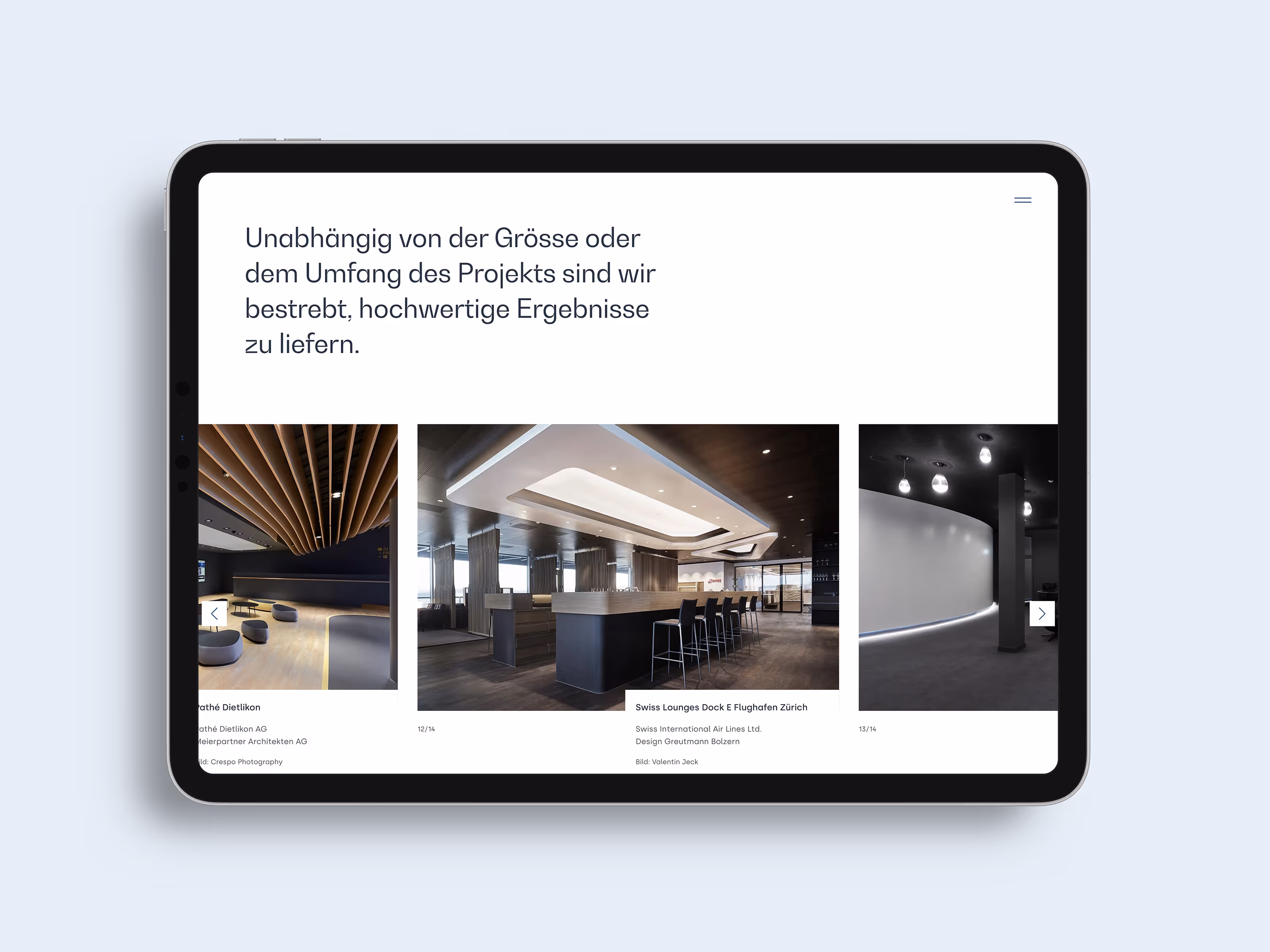 Tablet mit der Schmid Hutter Projekte Website