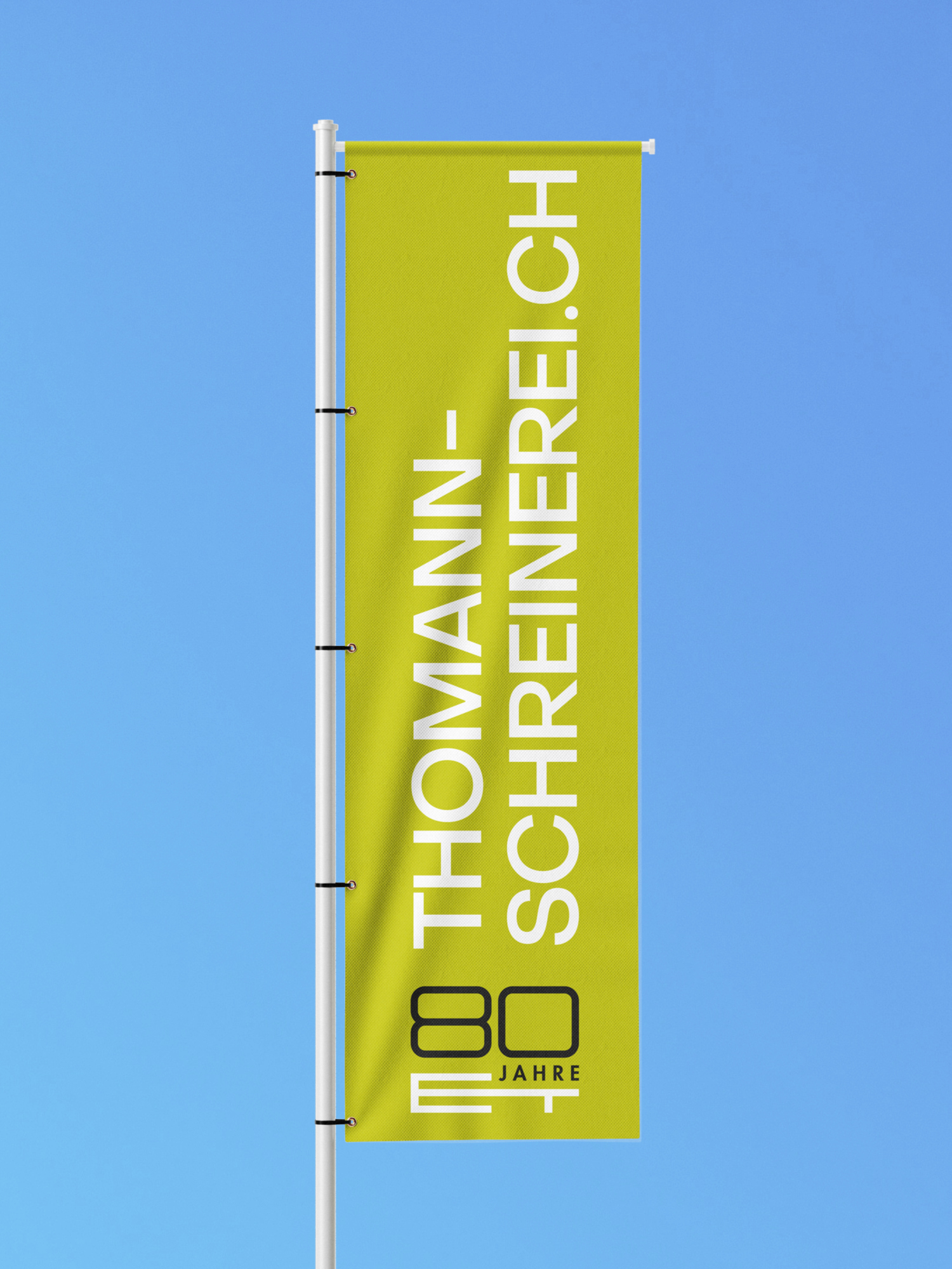 Thomann Werbefahne zum 80 jährigen Jubliäum
