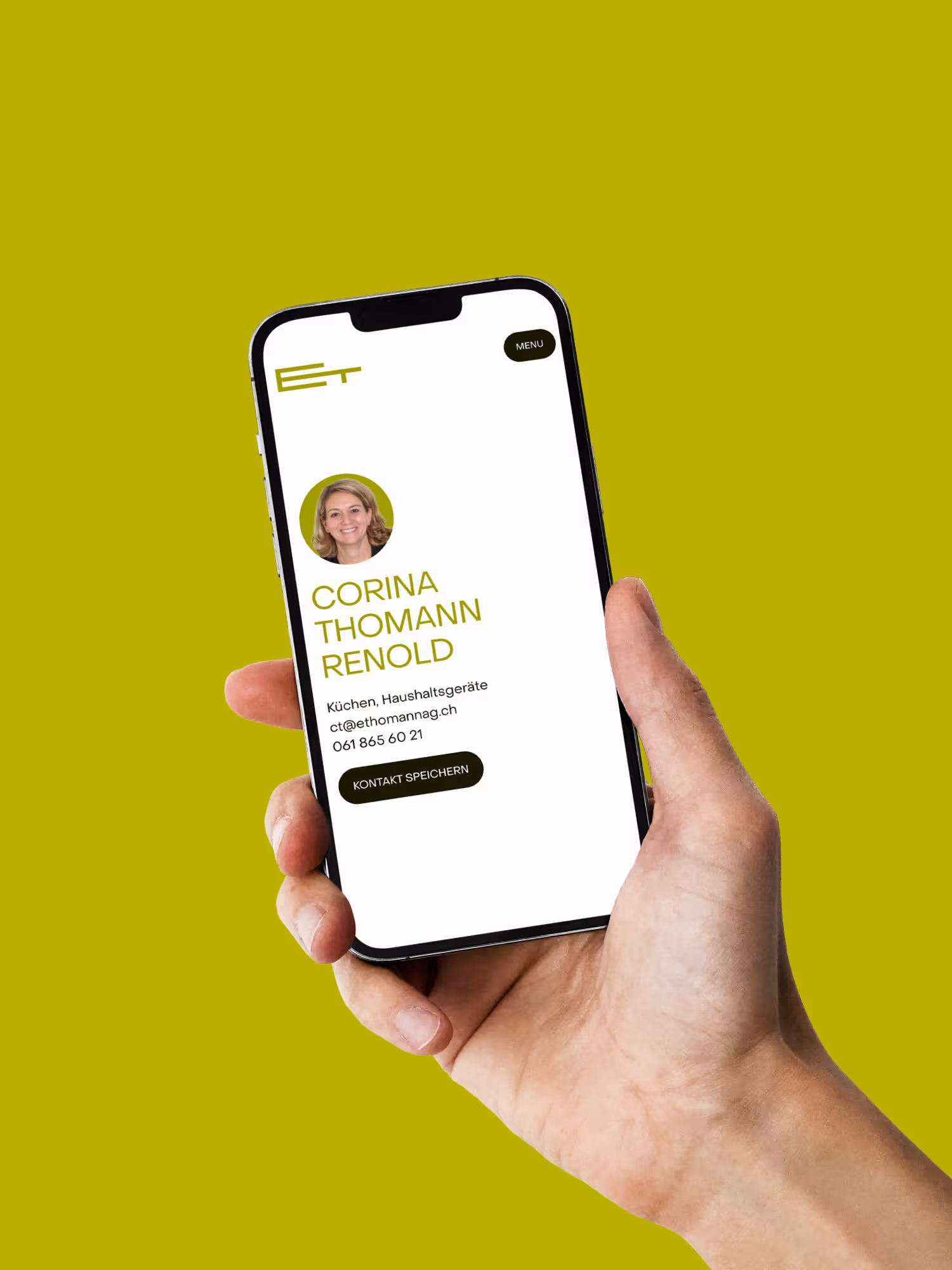 Thomann Carpentry Contact Page with vCard on iPhone – Web Design by Swiwi Design