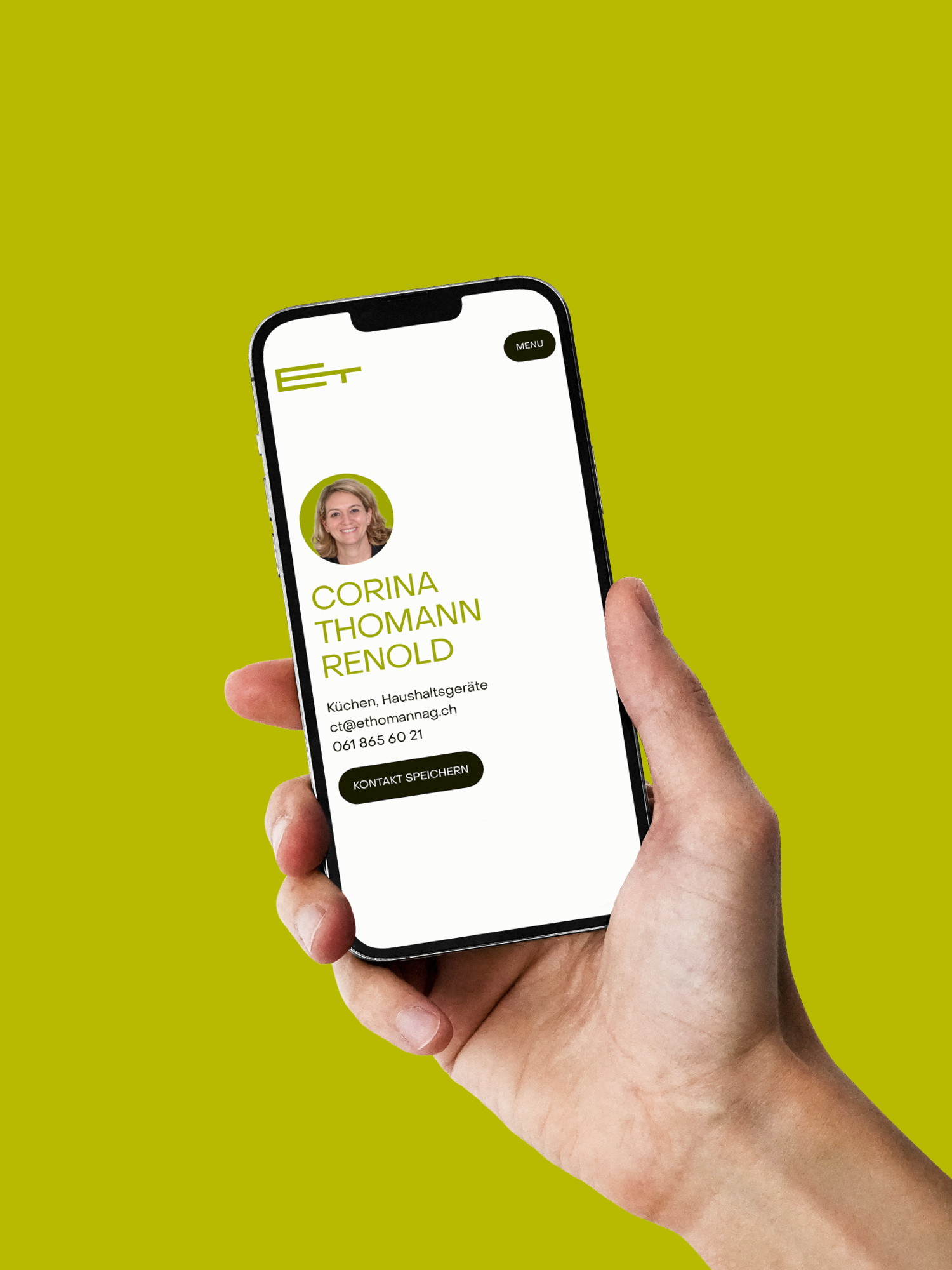 Thomann Website auf einem Iphone gezeigt wird die Kontaktseite mit vcard