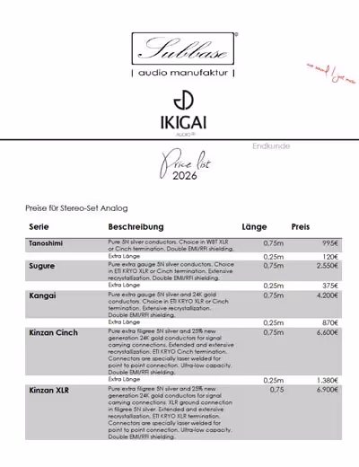 IKIGAI Audio Preisliste