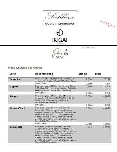 IKIGAI Audio Preisliste