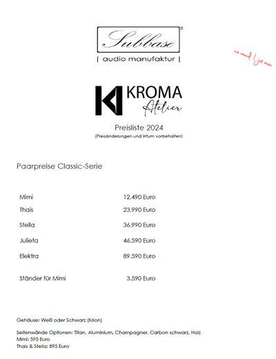Kroma Atelier Preisliste 2025