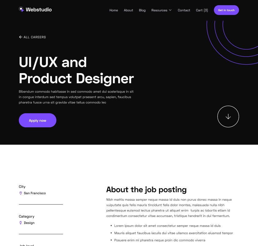 Webstudio X - Career Single Hero - Home Page - Web Design Agency Webflow Template