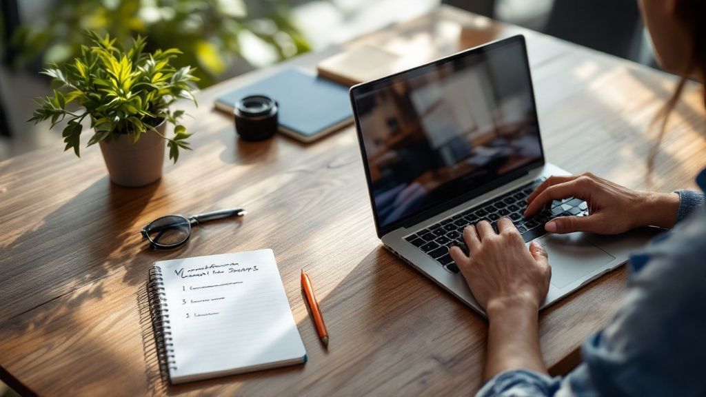 A business owner looking relieved while a team from a social media agency presents a successful report on a screen.