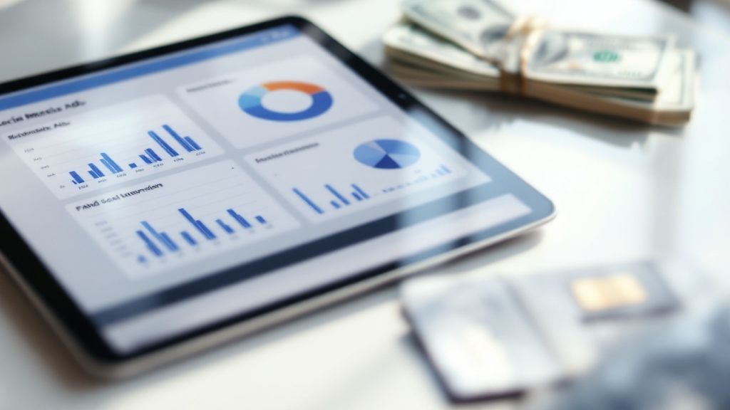 A person carefully reviewing a checklist while looking at a laptop screen showing agency profiles.