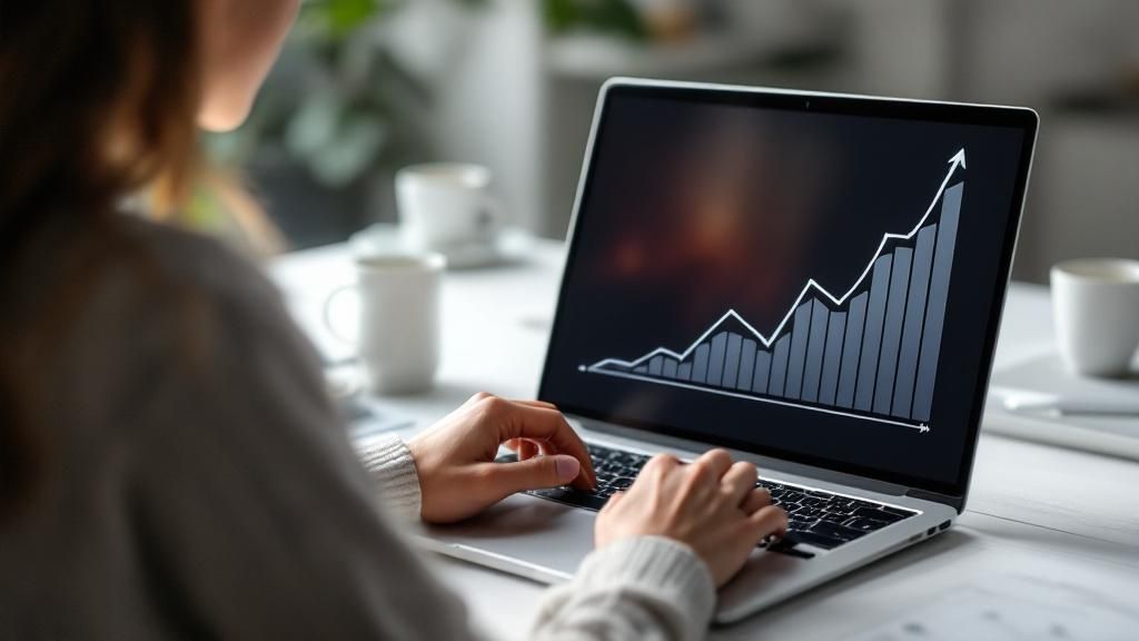 A team collaborating around a monitor displaying YouTube analytics and ad creative.
