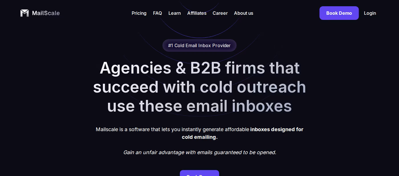 Mailscale homepage hero showing cold email inbox provider positioning