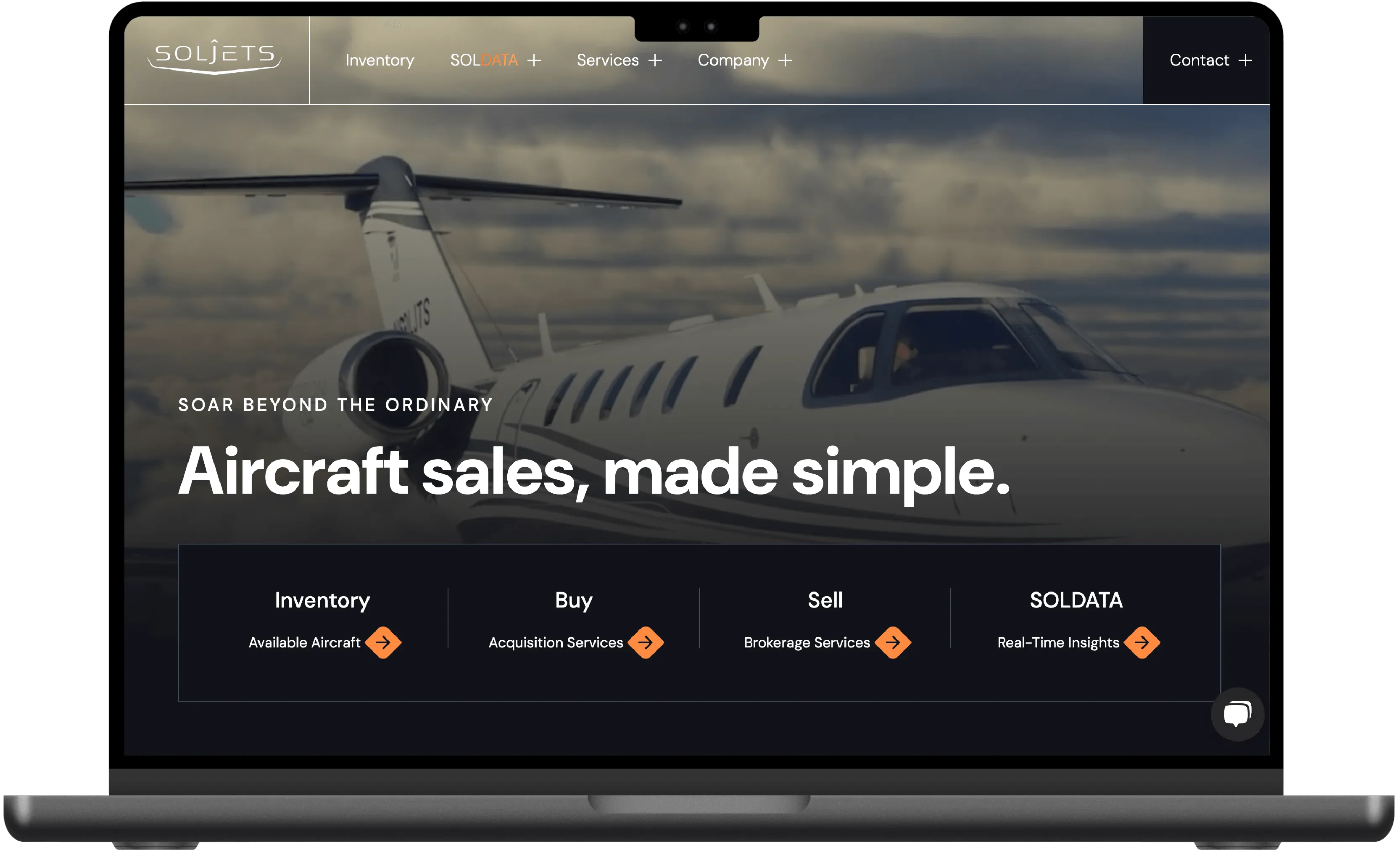 website mockup of SOLJETS