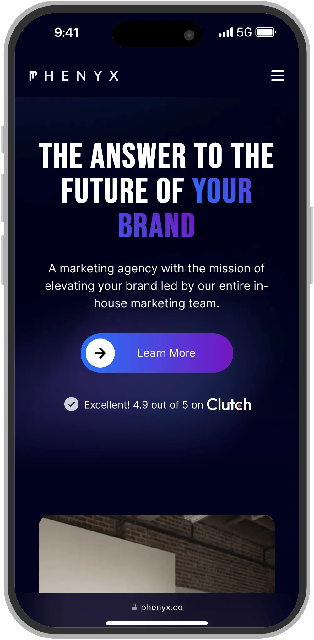 mobile website mockup of PHENYX