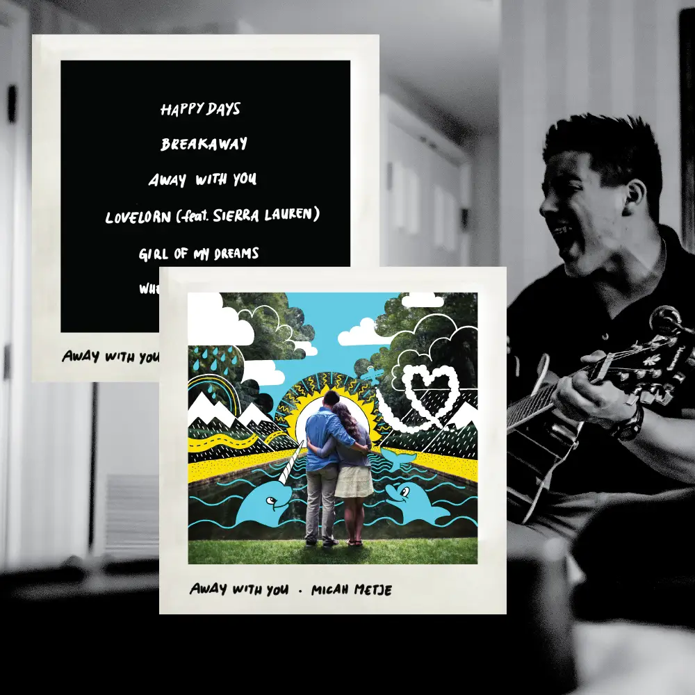 Album cover for a new release by a local artist with him singing in the backdrop