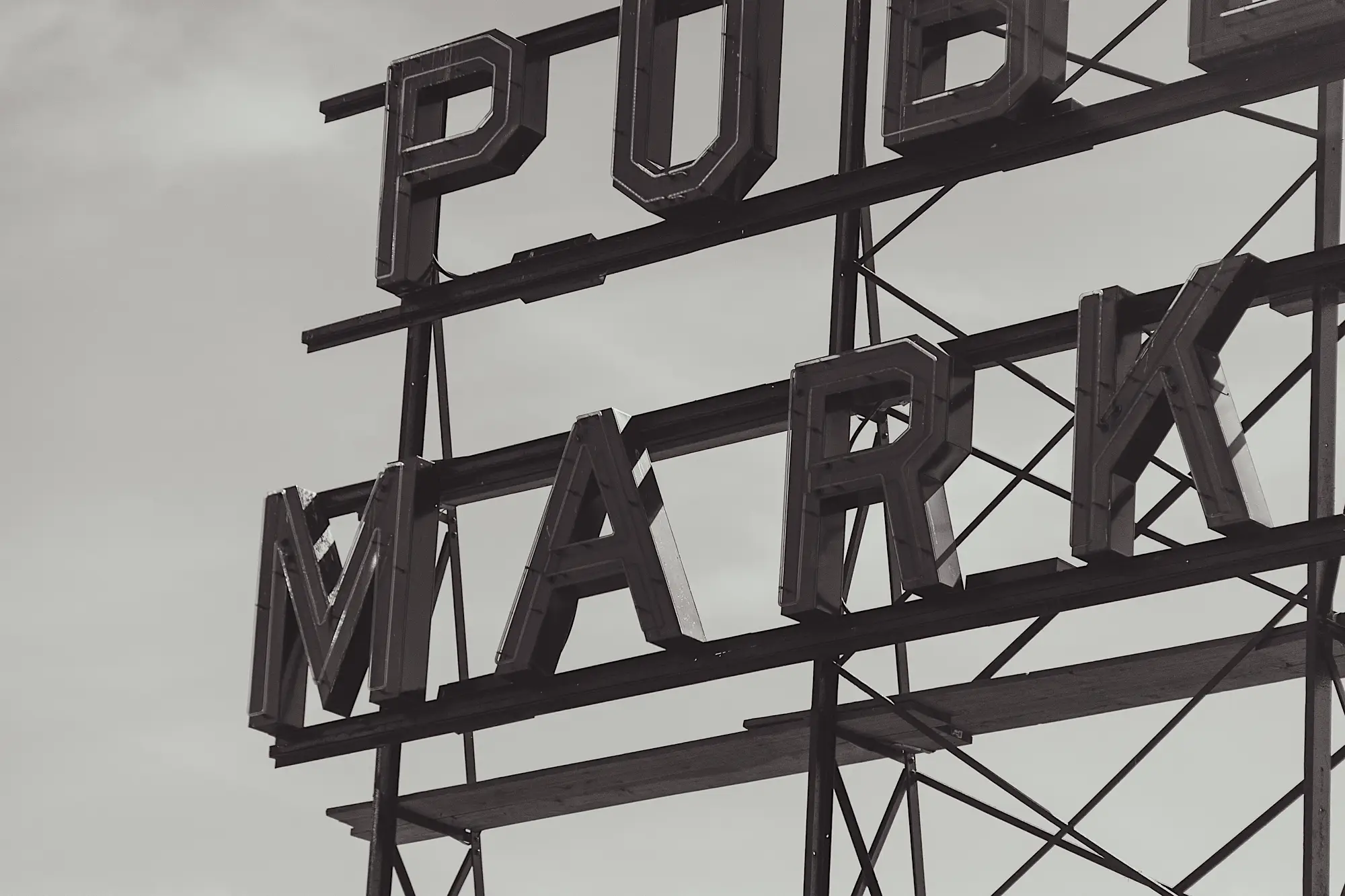 Macro shot of Seattle's Pike's Place Market sign