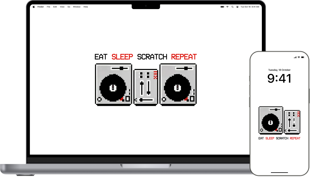 Pixel art tribute to the classic mantra: Eat. Sleep. Scratch. Repeat.