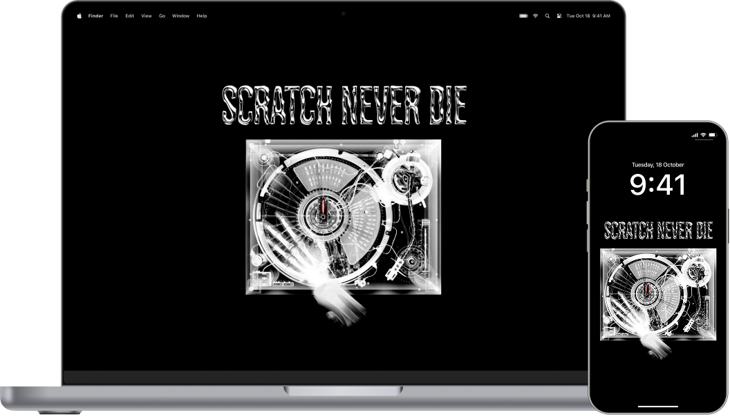 X-ray style turntable artwork with the message every DJ understands.