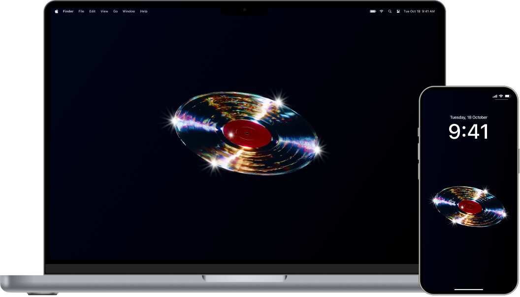 Holographic vinyl artwork with futuristic reflections.