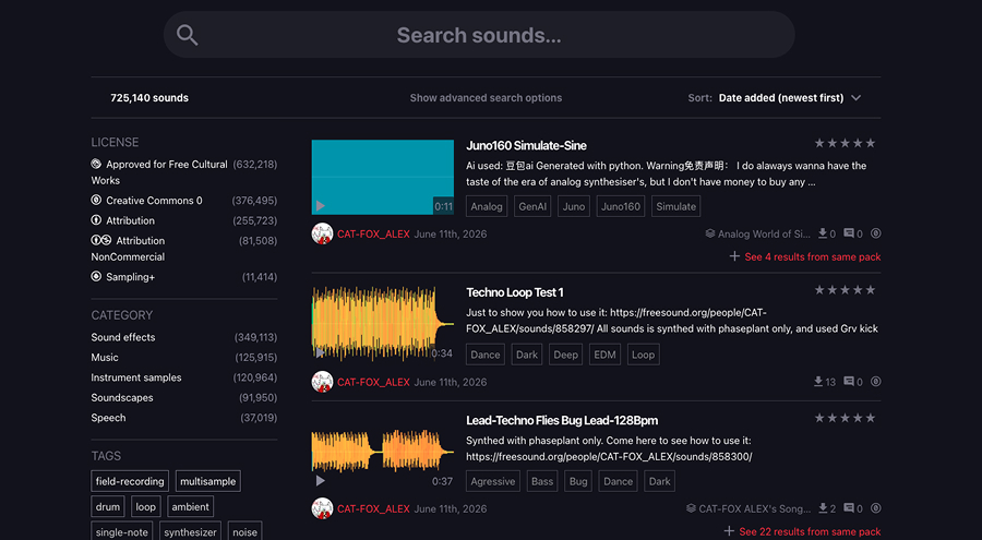 Freesound.org 無料scratch ライブラリ — 世界中のターンテーブリストによるCCライセンスのサンプル音源