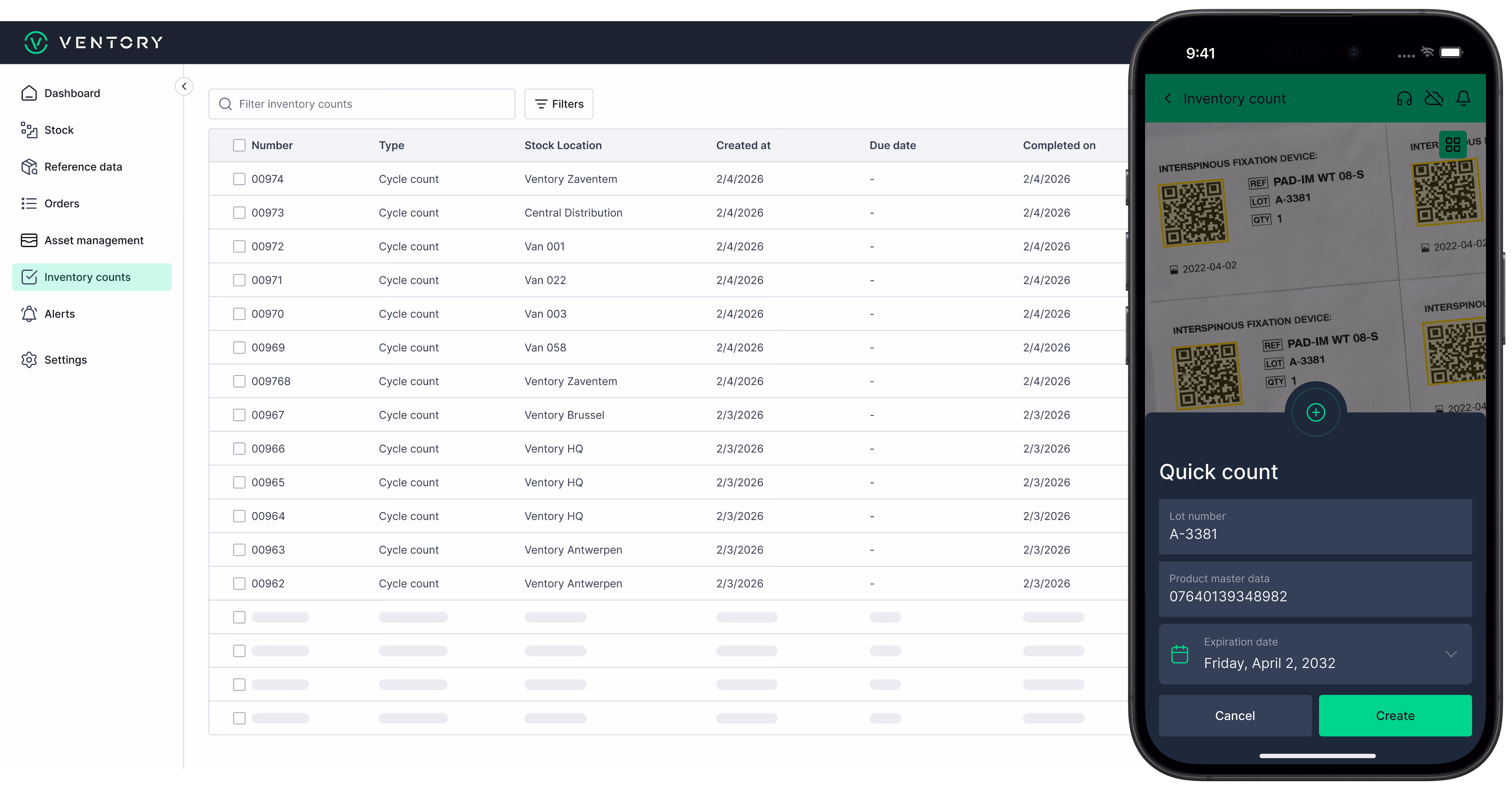 Inventory counting with mobile application