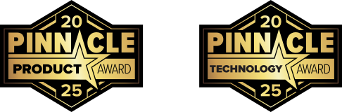 2025 Pinnacle product award, and 2025 Pinnacle technology awards badges