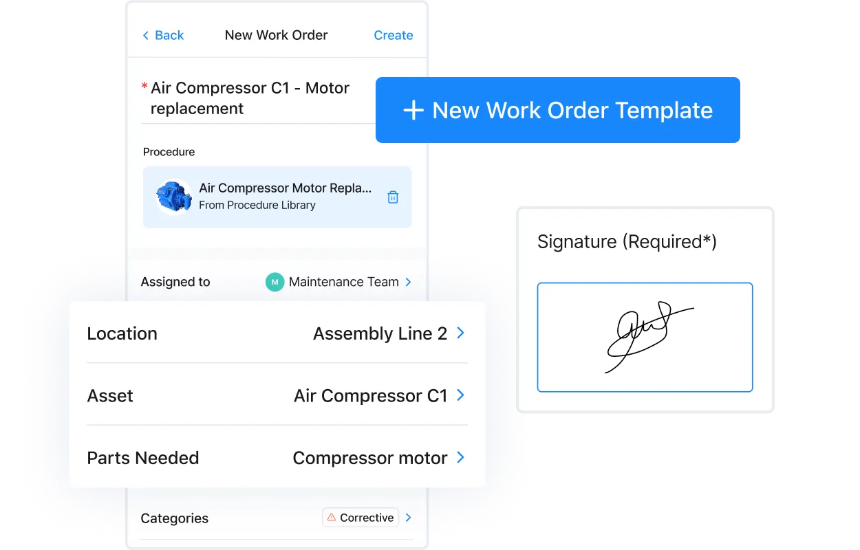 Screenshot of MaintainX application showing work order template