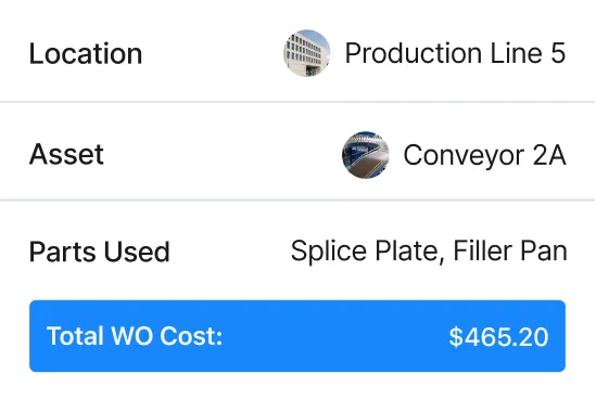 Screenshot of MaintainX application showing work order cost