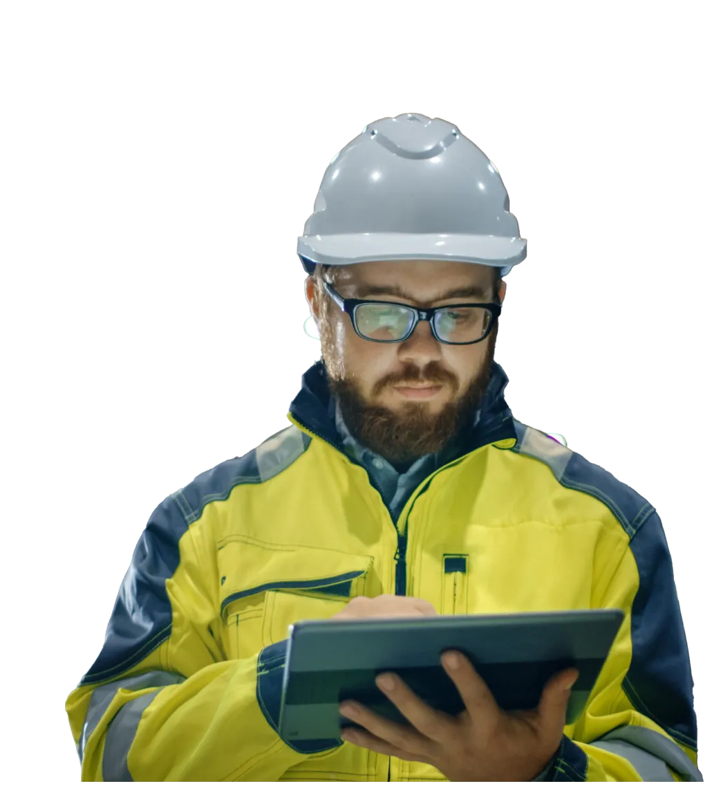 Image of maintenance worker looking at MaintainX application on tablet device