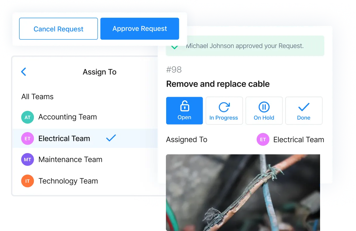 Screenshot of MaintainX application with new request with assignment