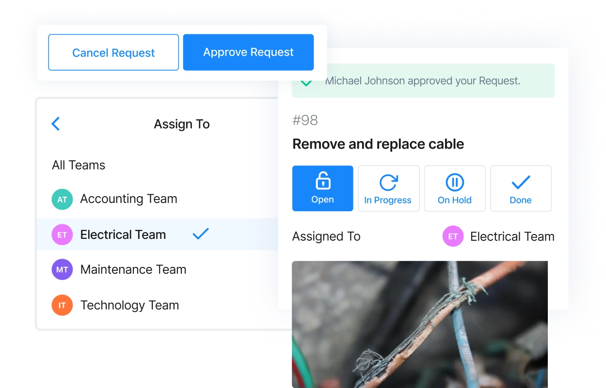 Screenshot of MaintainX application showing work order and assignment