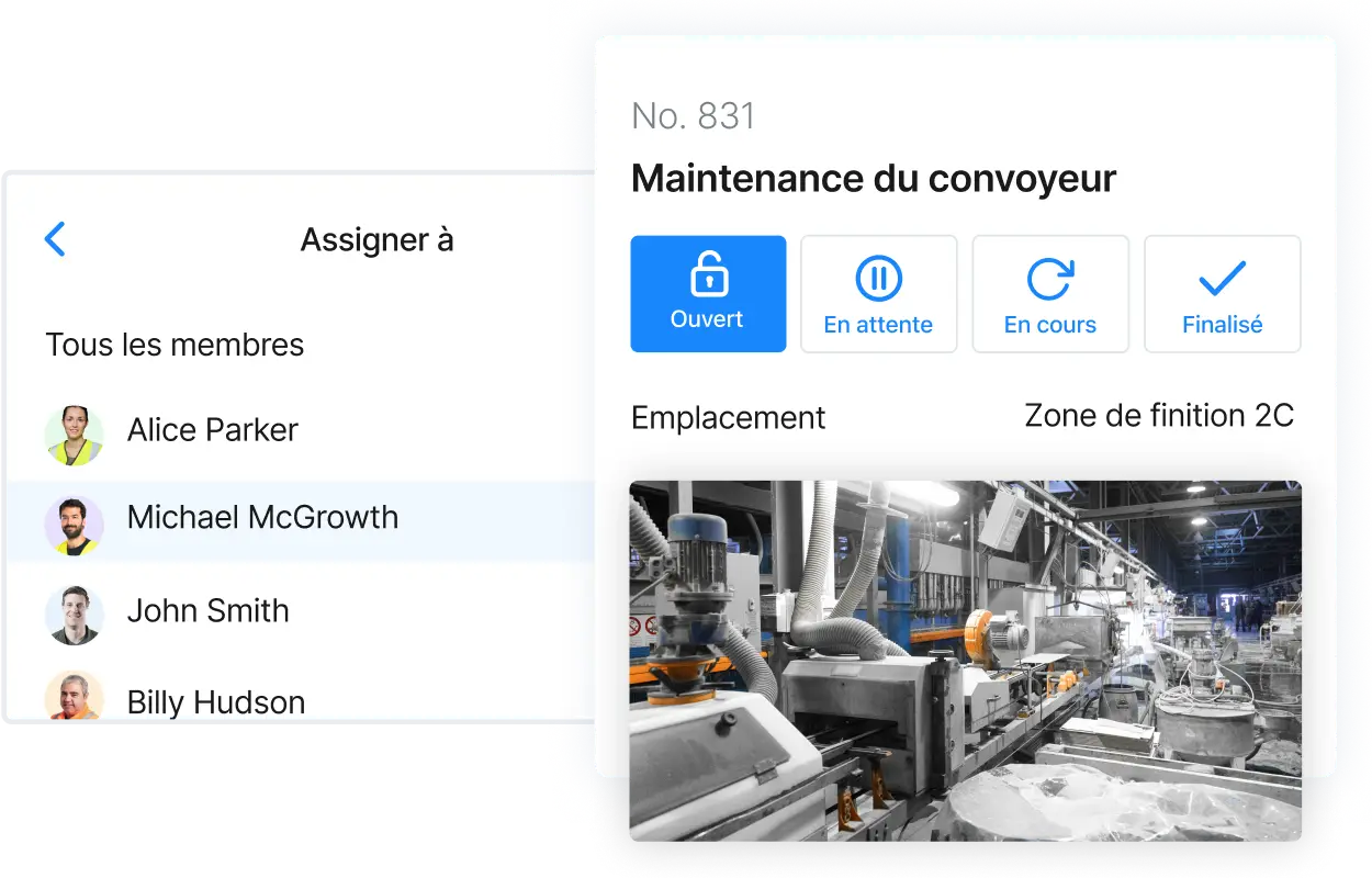 Attribuez rapidement des ordres de travail, surveillez la maintenance en temps réel et reprenez la production avec MaintainX.