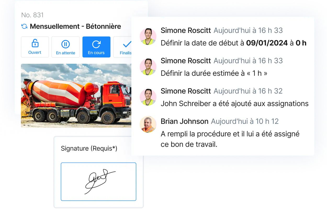 Avec MaintainX, vos équipes peuvent appliquer des procédures standardisées pour les bons de travail et créer une piste d'audit des modifications apportées à l'ordre de travail.